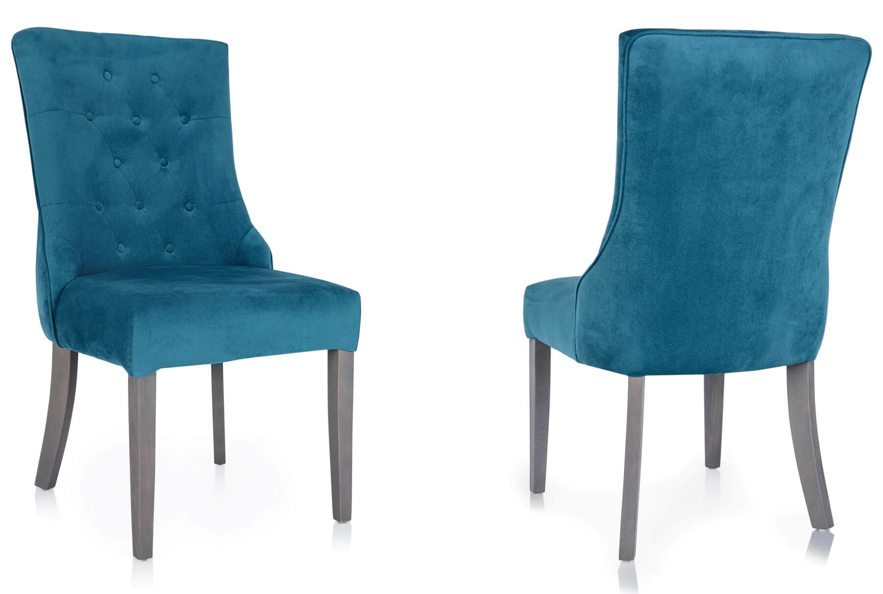 Pikowane krzesło glamour  do salonu w niebieskim kolorze - widok z przodu i tyłu 